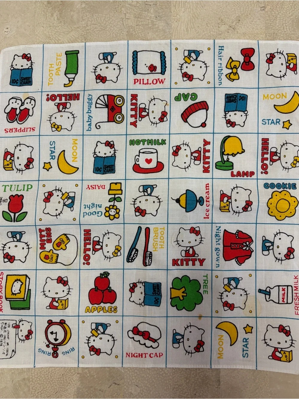 VTG 1976 Hello Kitty Sanrio Cotton Handkerchief Napkins Set of 6 Deadstock NOS